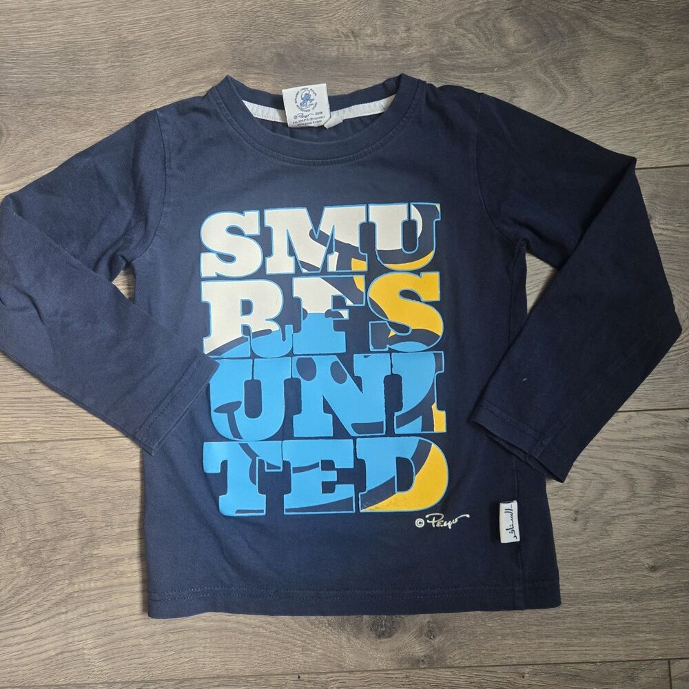 Official Smurfs United Navy Blue Long Sleeve Graphic T-Shirt Kids 4-5 Years Boys